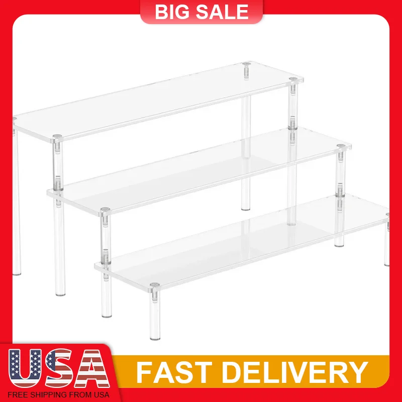 

3-Tier Acrylic Display Riser, Clear Organizer Stand for Cupcakes Figures Decor, Multi-Purpose Shelf for Home Shop Party Display