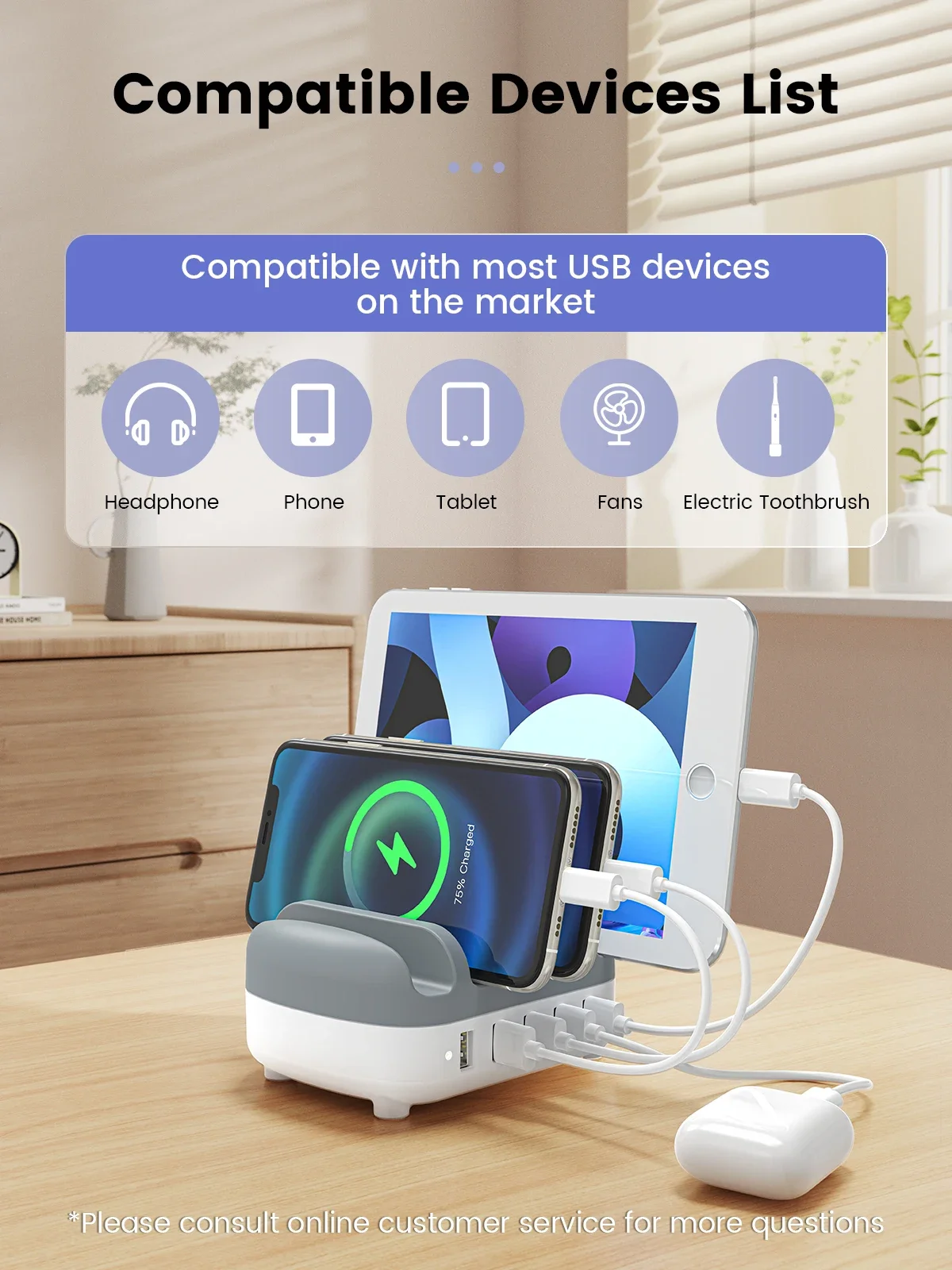 ORICO USB Charging Free USB Cable for iPhone PC Tablet 5 Ports USB Charging Station Dock with Holder 40W 5V2.4A