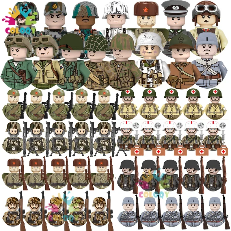 Mini Exército Blocos de Construção para Crianças, Action Figures, Brinquedos Educativos, WW2, EUA, União Soviética, China, França, Soldados,