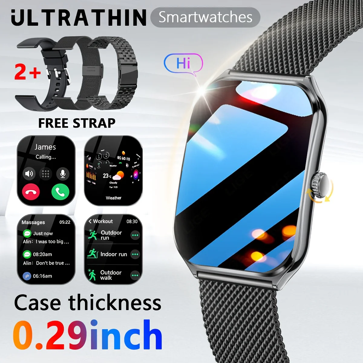 

New Slim Outdoor Fashion Men Smartwatch Women's Bluetooth Call Waterproof Sports Fitness Watch Healthy Women's Smartwatch Men's