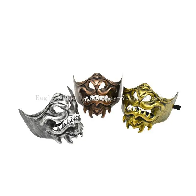 Samouraï Oni mal démon monstre Cosplay accessoires masque demi visage flange jeu d'horreur japonais Halloween mascarade accessoire de fête
