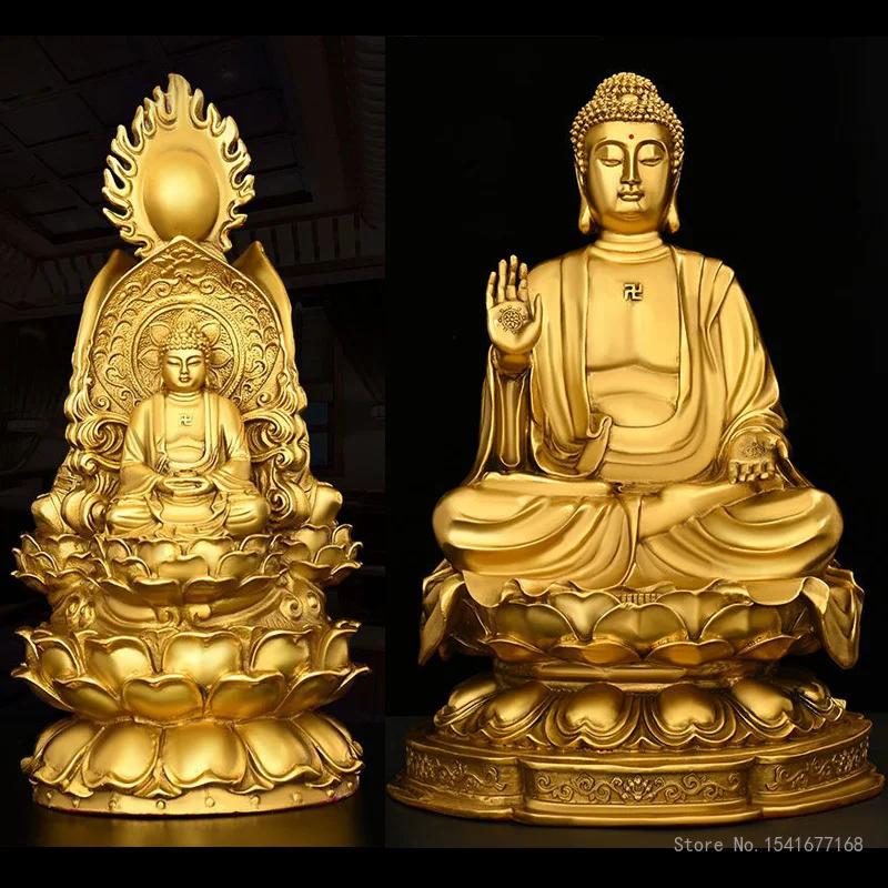 

Creative Pure Copper Three-faced Buddha Statue, Tathagata Ornaments, Sitting Lotus Altar, Sakyamuni Home Decoration, Decoration