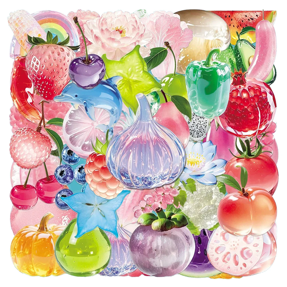 10/30/50 Uds. Pegatinas de grafiti transparentes de frutas y verduras, Graffiti impermeable, papelería para teléfono, portátil, calcomanías de dibujos animados Kawaii