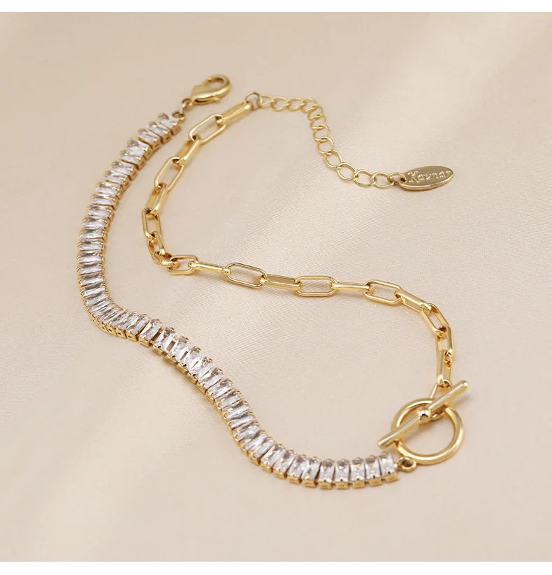 Nuova collana corta asimmetrica in acciaio al titanio e zirconio, semplice catena alla clavicola da donna, collana con chiusura in stile metallico