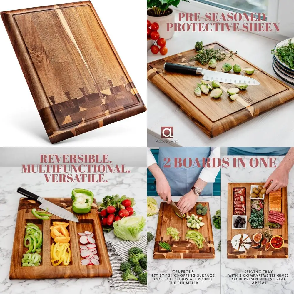 

Элегантная разделочная доска из акации — большой кухонный мясной блок, устойчивый, с пазом для сока, сервировочный поднос, 17x13x1,5