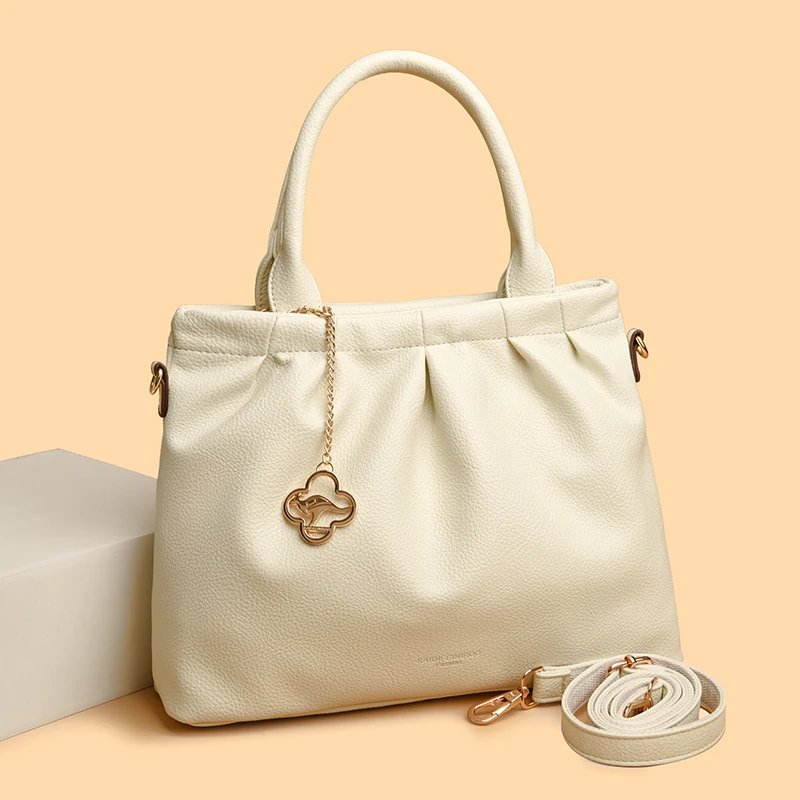 

Fashion Pleated Autumn Winter Big Boston Luxury Designer Tote Soft Leather Women Handbag Female Commute Shoulder Crossbody Bags