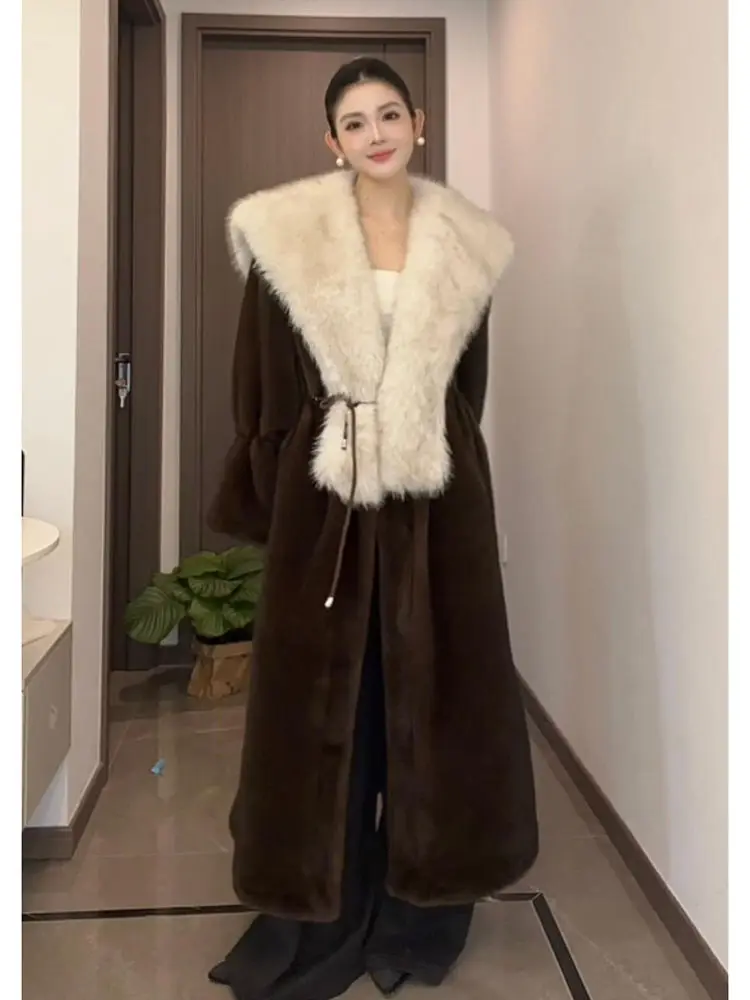 Winter Temperament Fashionable and Versatile High-end Long Coat Retro Waist Straps Chic Classic Coat Commuting Good-looking