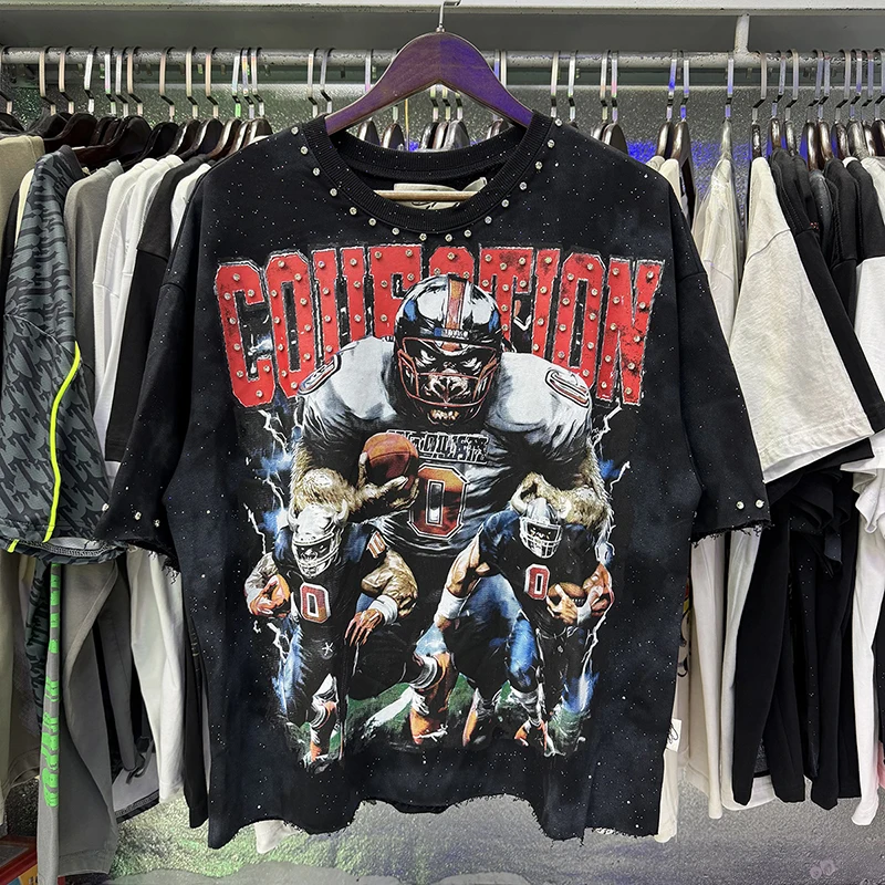 BKYS Collection Cropped Tee Studded Bling Raw Edge Rugby Short Sleeve Men