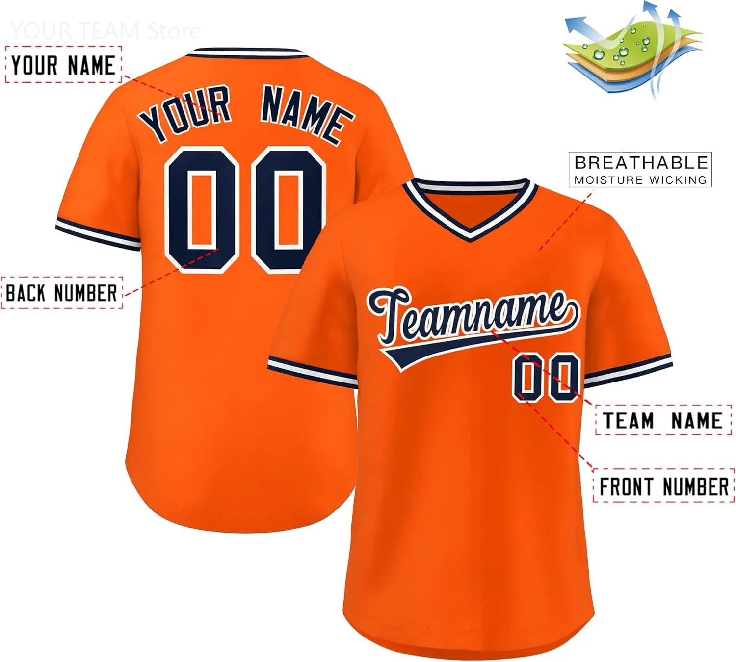 Custom Baseball Jersey Stitched Personalized Name Number Hip Hop Athletic V-Neck Shirts Athletic Shirt Men Women Youth Orange