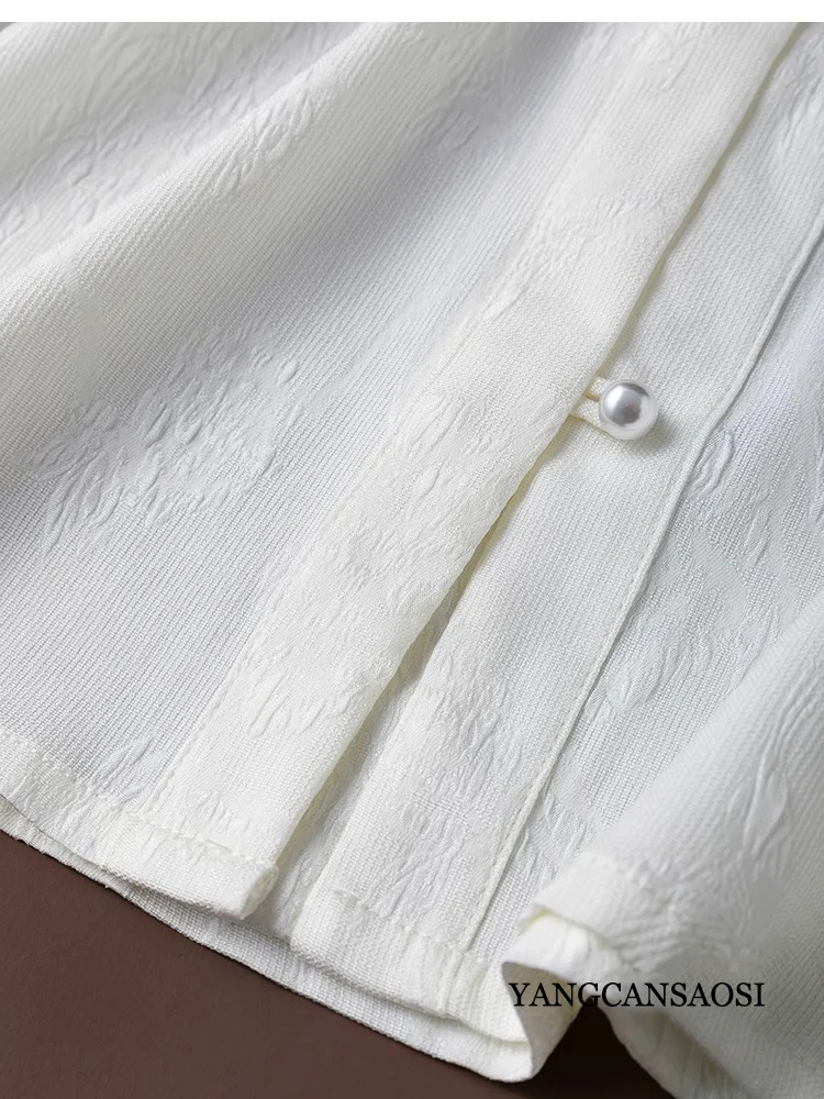 20MM Breathable Full 93% Natural Mulberry Silk Elastic GuanLe Satin Chinese Style Standing Collar Long Sleeved White Loose Shirt