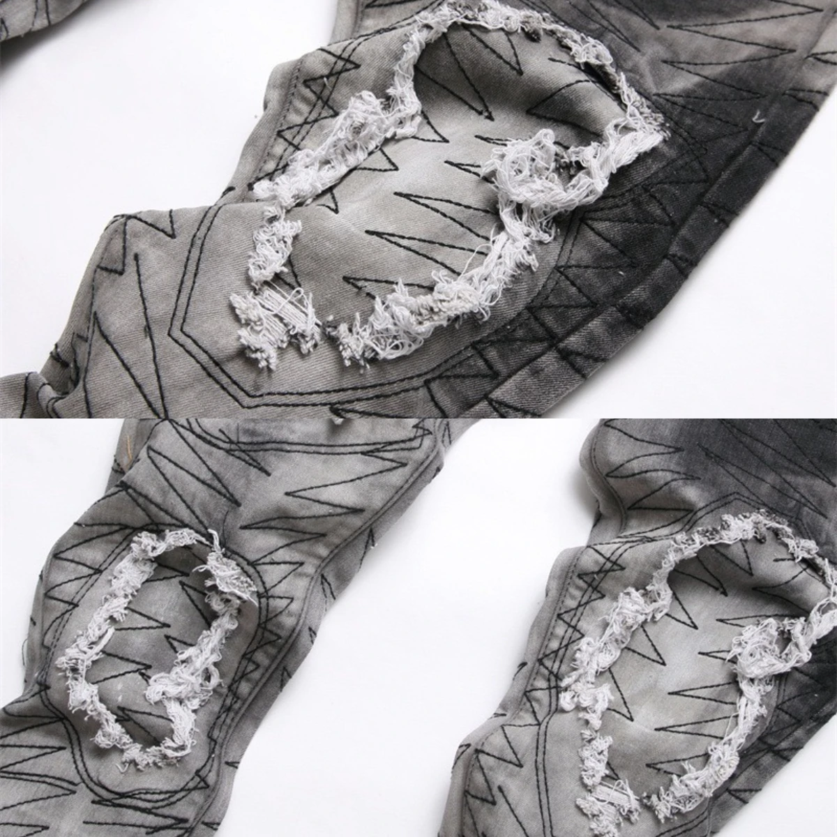 EH·MD® Pocket Drill Line Embroidery Jeans Men's Four Seasons Style Reflective Premium Black High Street Fashion Zipper Slim 2024