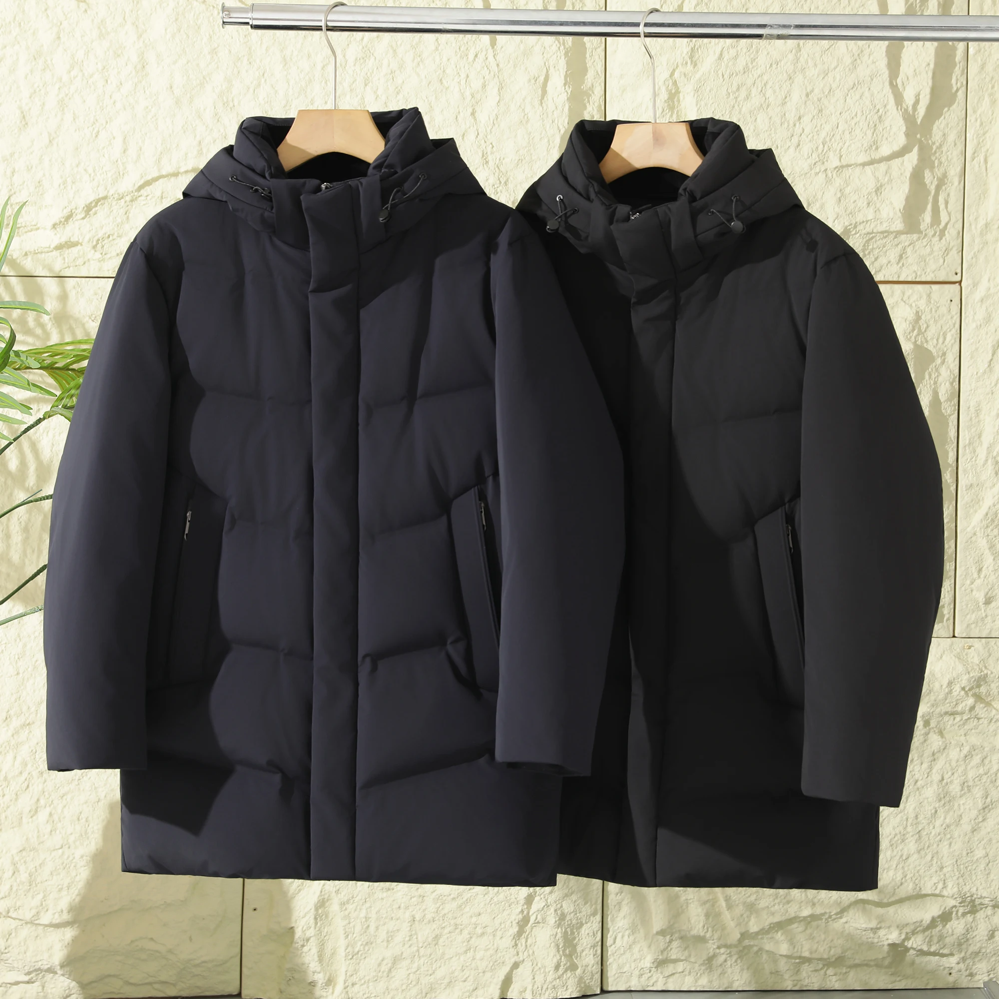 

Warmth 90 down Polyester Fiber Hooded Mid-Length Jaet Men's Faion Urban Sle Windproof Waterproof Winter Coat