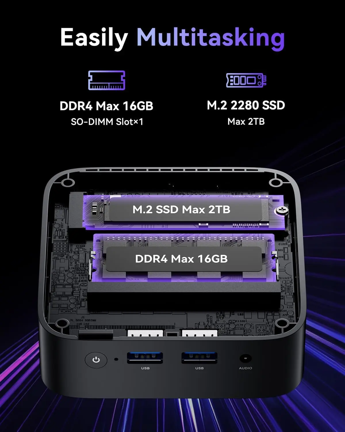 ACEMAGIC V1 Mini PC Intel Alder Lake-N95 (4C/4T tot 3,4GHz) 16GB DDR4 512GB M.2 SSD Micro Computer Desktop PC Mini Computer