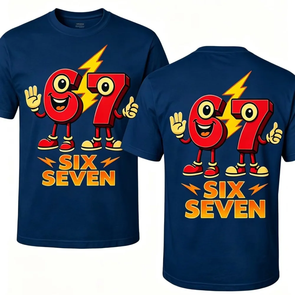 2026 New Children's T-Shirt 67 Cartoon Printed Double-Sided Casual Short Sleeved Top For Men And Women