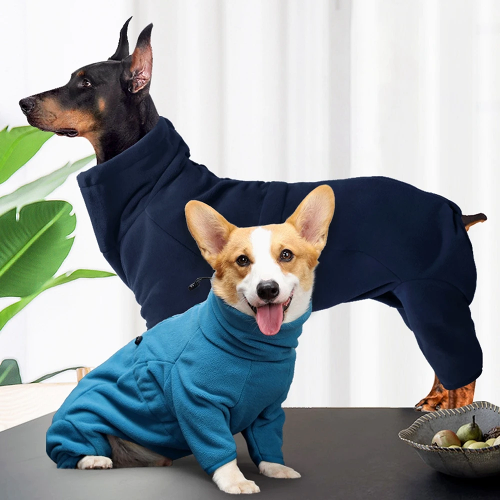 Dog Winter Coat Soft Fleece Pullover Pajamas Solid Color Windproof Warm Cold Weather Jacket Vest Onesie Jumpsuit Apparel Outfit