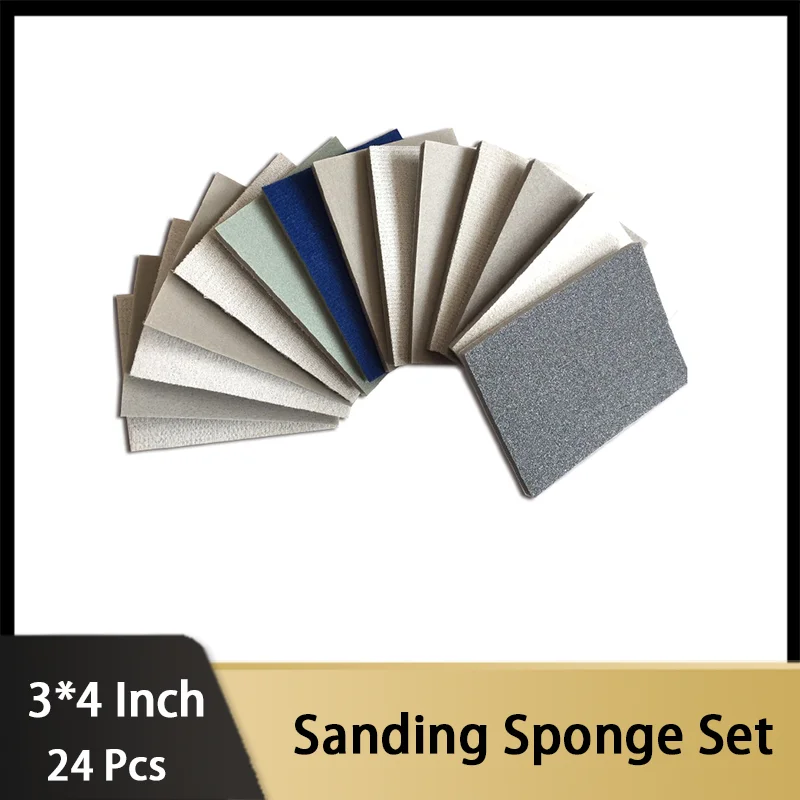 3×4 Inch Sanding Sponge Set 24 Pcs Wet Dry Ultra Fine Pads Soft Foam for Model Drywall Metal Wood Furniture Polishing