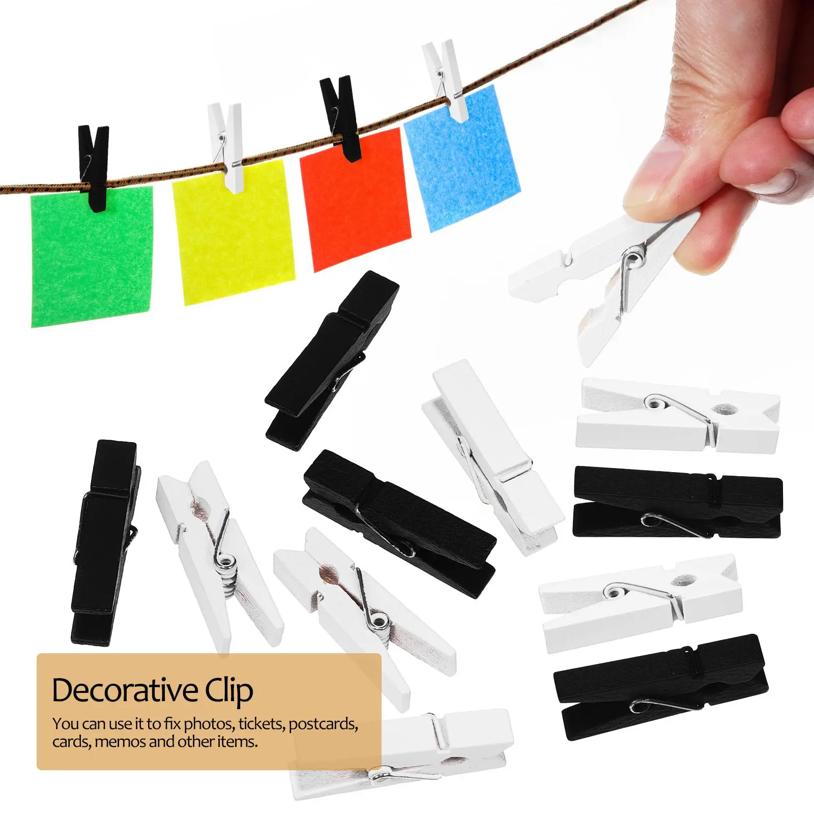 Description Picture 3 of item100 Pcs Wooden Decorative Clips 50 Black 50 White Strong Grip Photo Wall ganizer Clothes Pins Laundry Pegs Document Clip Storage