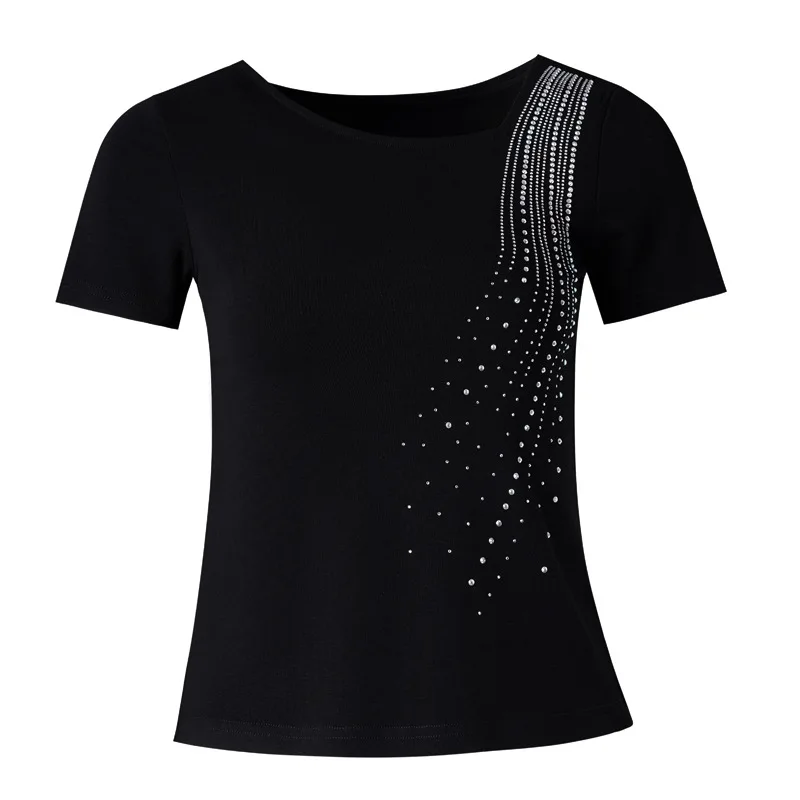 2024 Latin Top Adult Women Dance Basic Blouse T-shirt Girl Female Dancewear Summer Short Sleeve High-end Modern Dance Costume