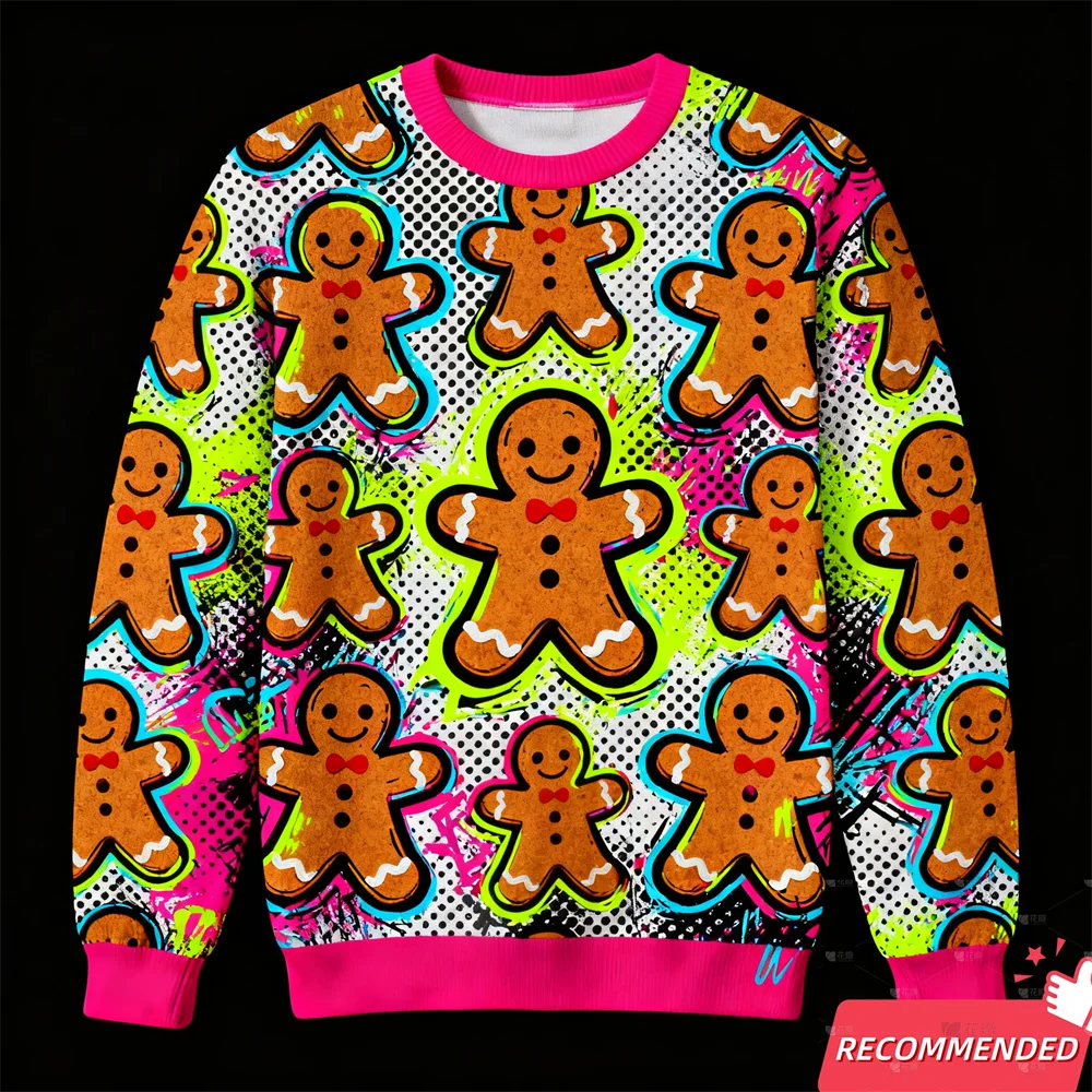 الزنجبيل رجل سترة عيد الميلاد القبيحة للرجال ملابس رجالي سانتا القبيح سترة عيد الميلاد عطلة طاقم الرقبة البلوز ملابس حريمي #1