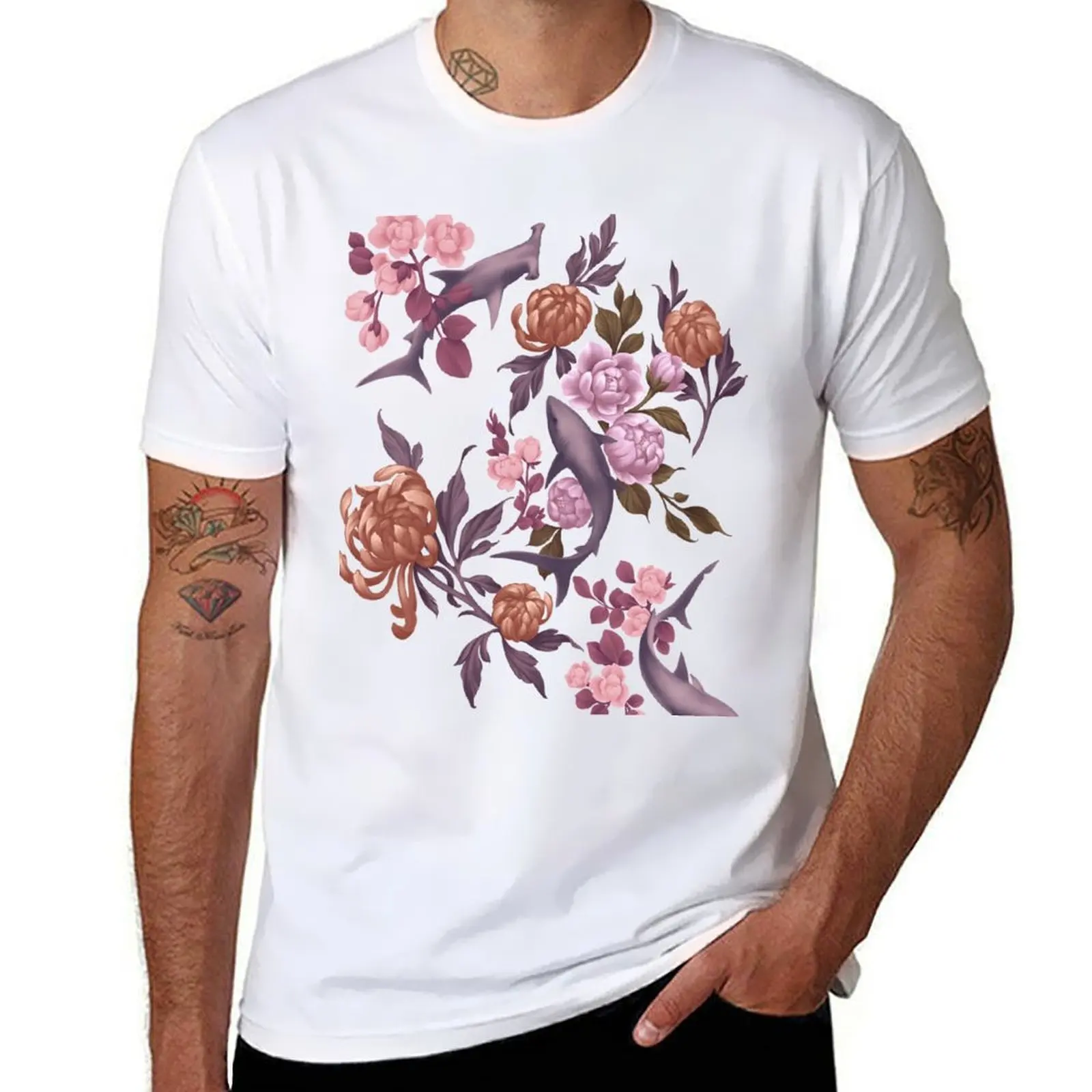 

Botanical Sharks (Pink and Gold) T-Shirt t shirt personalised mens graphic t shirts T-Shirt
