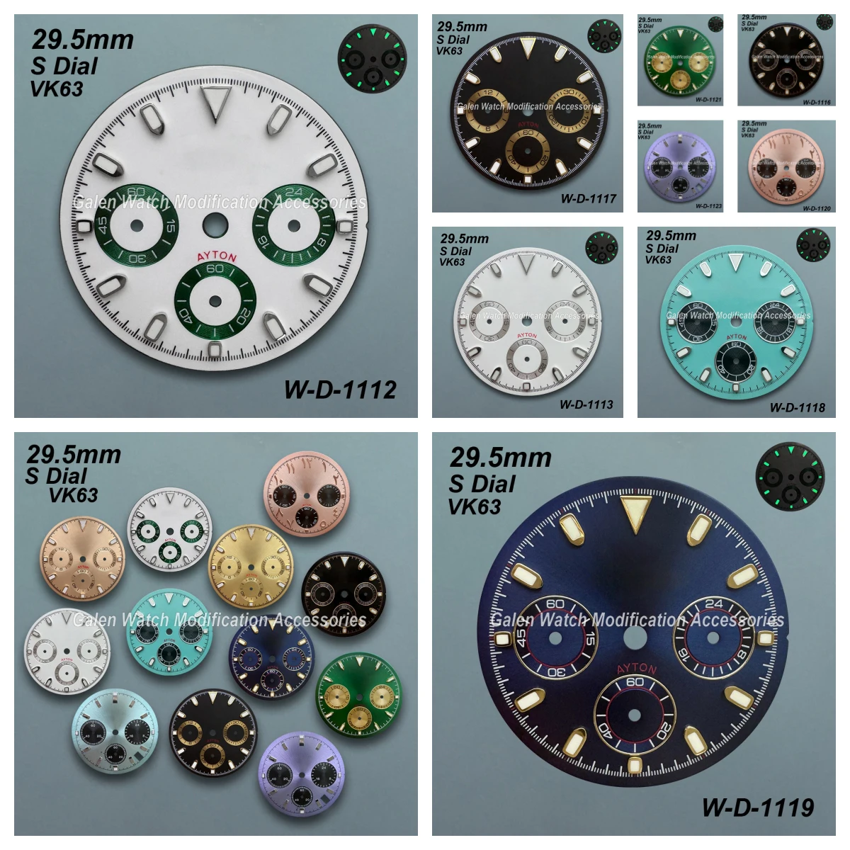 

29.5mm S Logo Panda DTN Dial Fit VK63 Quartz Movement Green Luminous High Quality Watch Modification Accessories