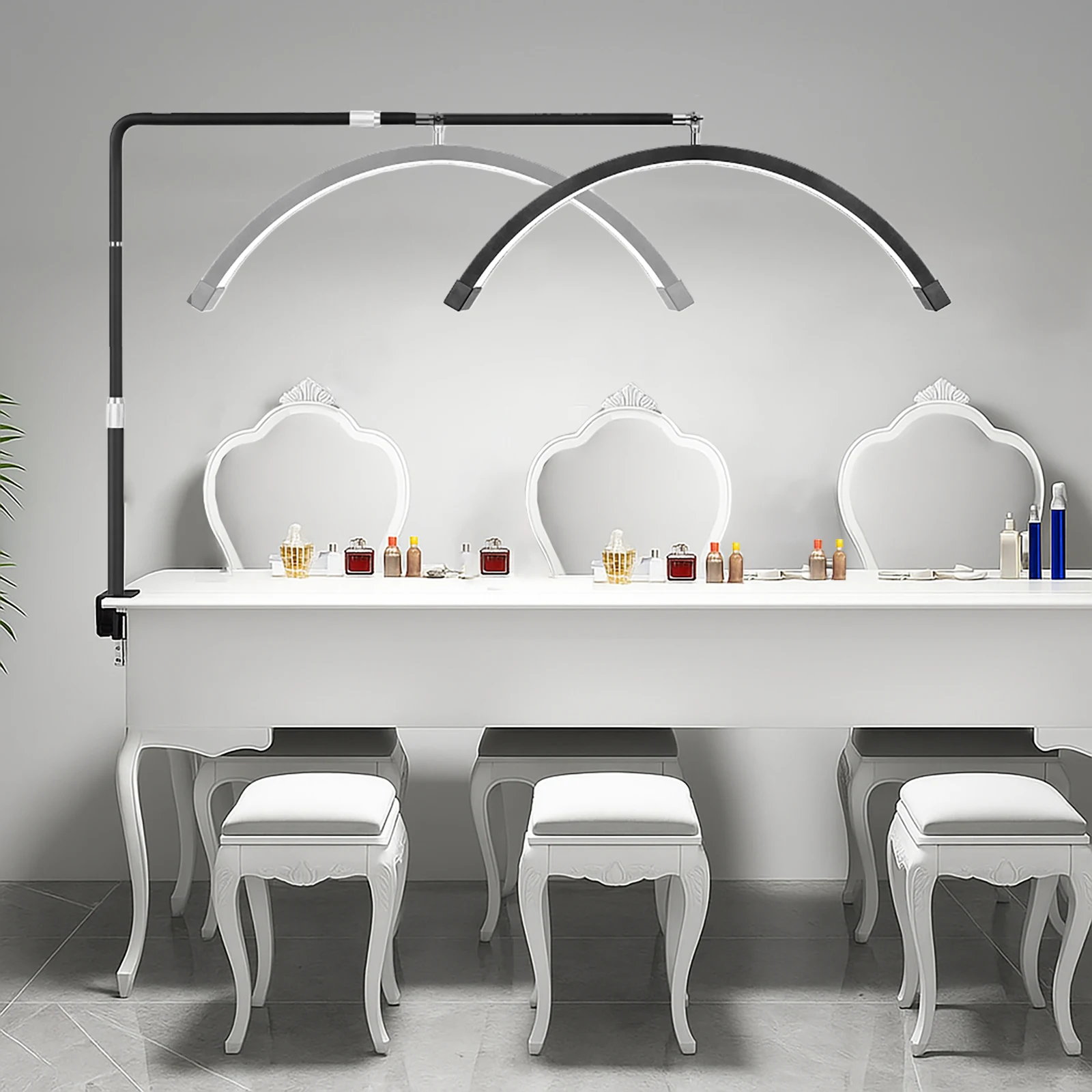 

LED Video Light Half-moon Shaped Desktop Ring Light 3200K-5600K Dimmable Rotatable Extendable for Beauty Salon Makeup Nail