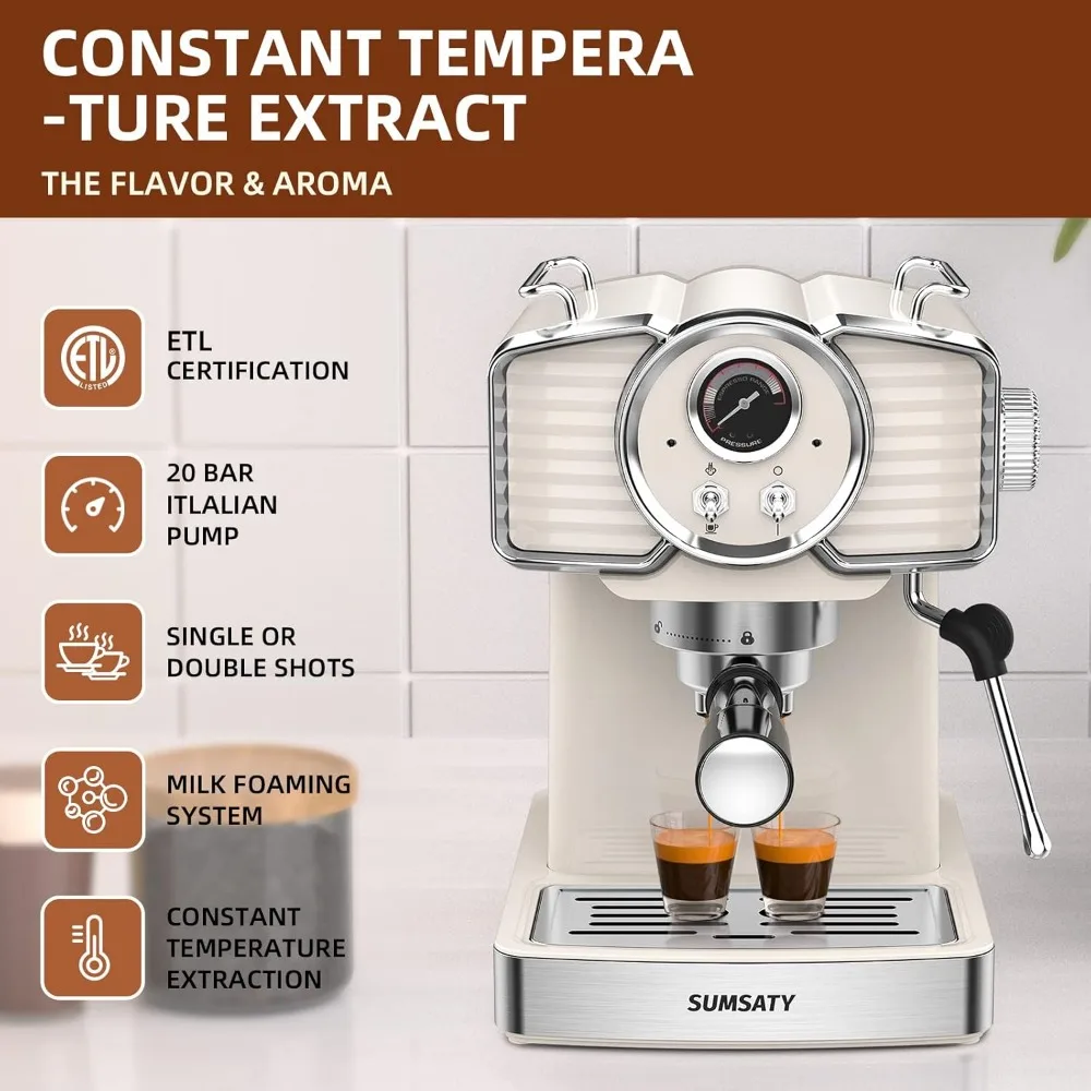 Máquina de café Espresso Retro, vaporizador de leche, varita para capuchino, Latte, Macchiato, 1.8L, 20 Bar