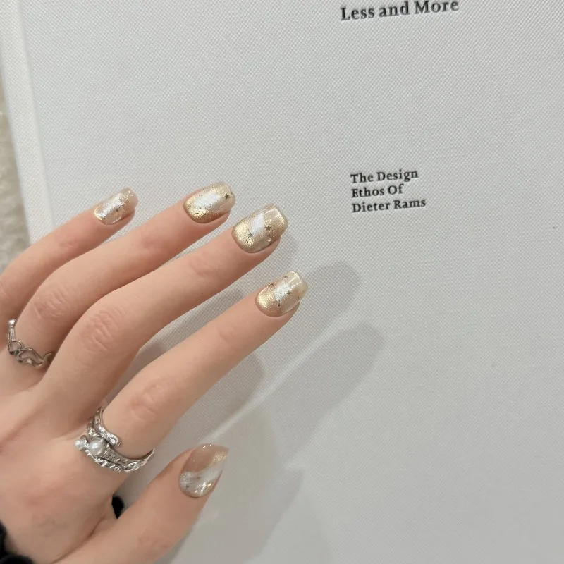 10pcs Handmade Nails Featuring Glass Beads Cat's Eye Glass Ribbons and Stars These Press-on Nails Make A Great Gift for Girls