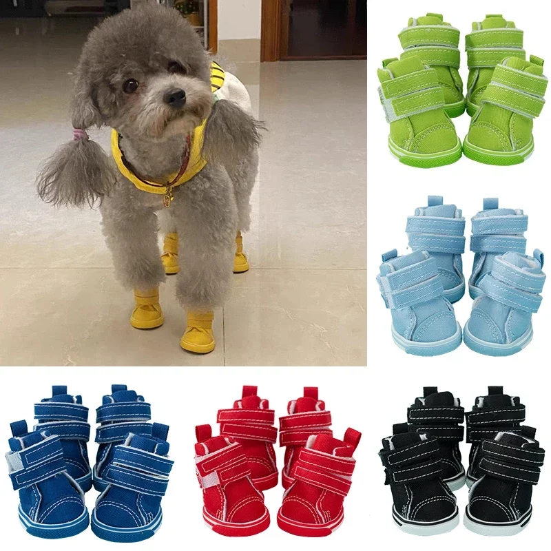 4PCS Outdoor Anti-slip Dog Shoes Pet Dog Casual Canvas Shoes for Teddy Small Middle Dogs Puppy Shoes Pet Shop Tudo Para Caes