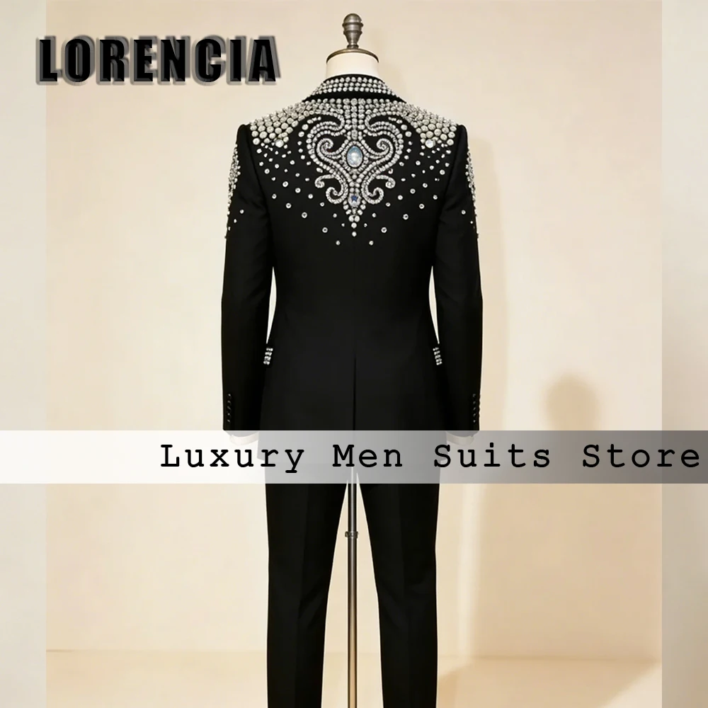

Мужской костюм с блестящими кристаллами, 2 предмета, с нашивкой Peak Label, для свадьбы, вечеринки, жениха, индивидуальный пошив, пиджак и брюки, свадебный костюм для мужчин.
