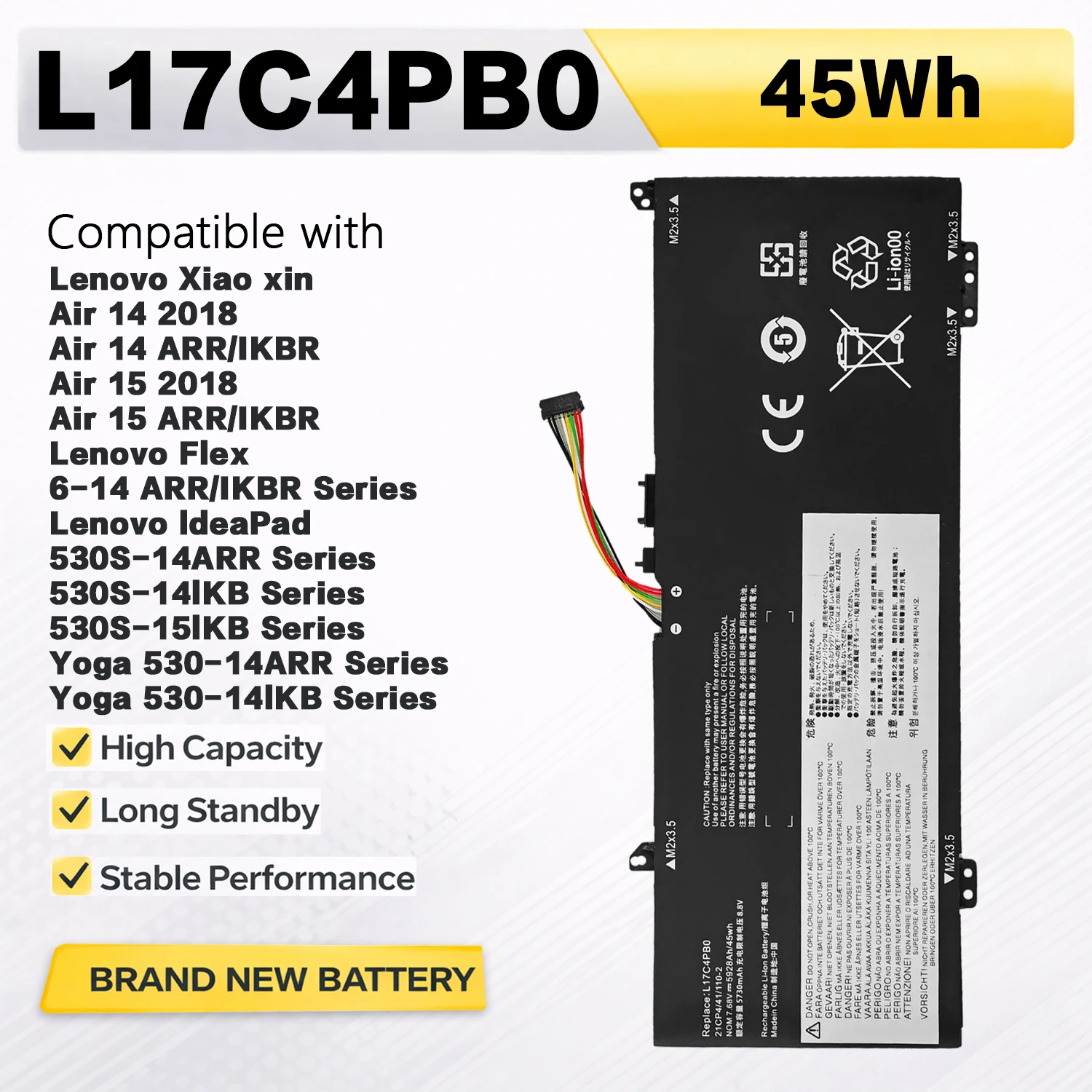 PowerHub L17C4PB0 7.68V 45Wh Battery For Lenovo IdeaPad 530S-14IKB 530S-15IKB Flex 6-14IKB Yoga 530-14IKB Replace L17M4PB0