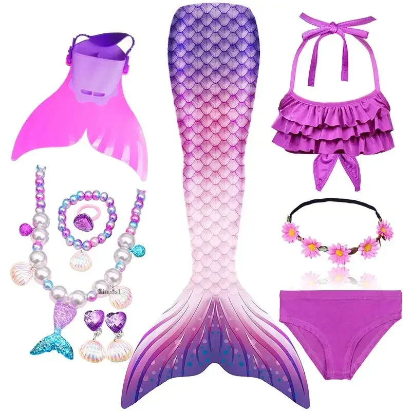 Traje de baño de cola de sirena para niños, Bikini con guirnalda o aleta Monofin para nadar, novedad