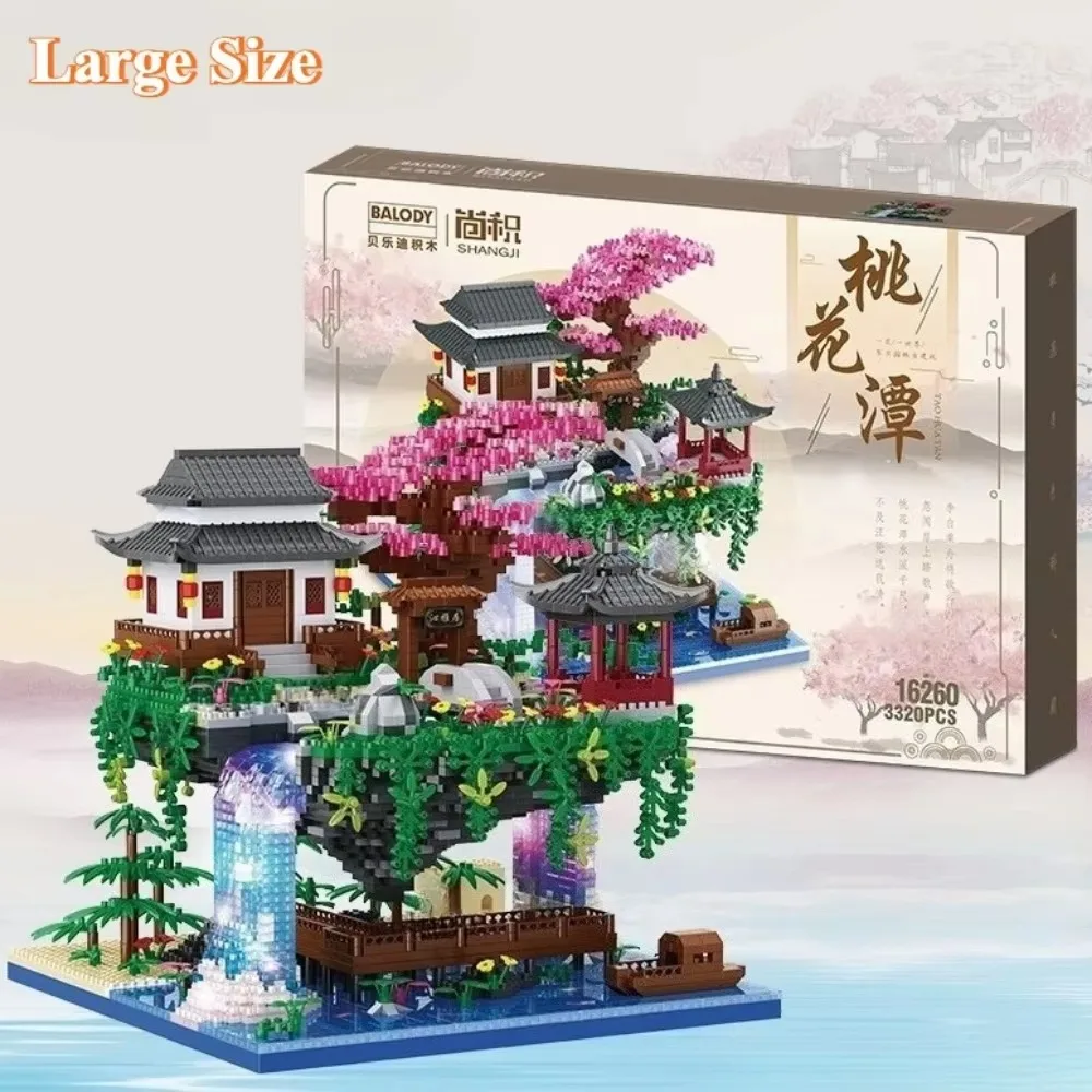 Tree House Mini Block Particle Peach Blossom Pool Traditional With Light Chinese Architecture Building Blocks