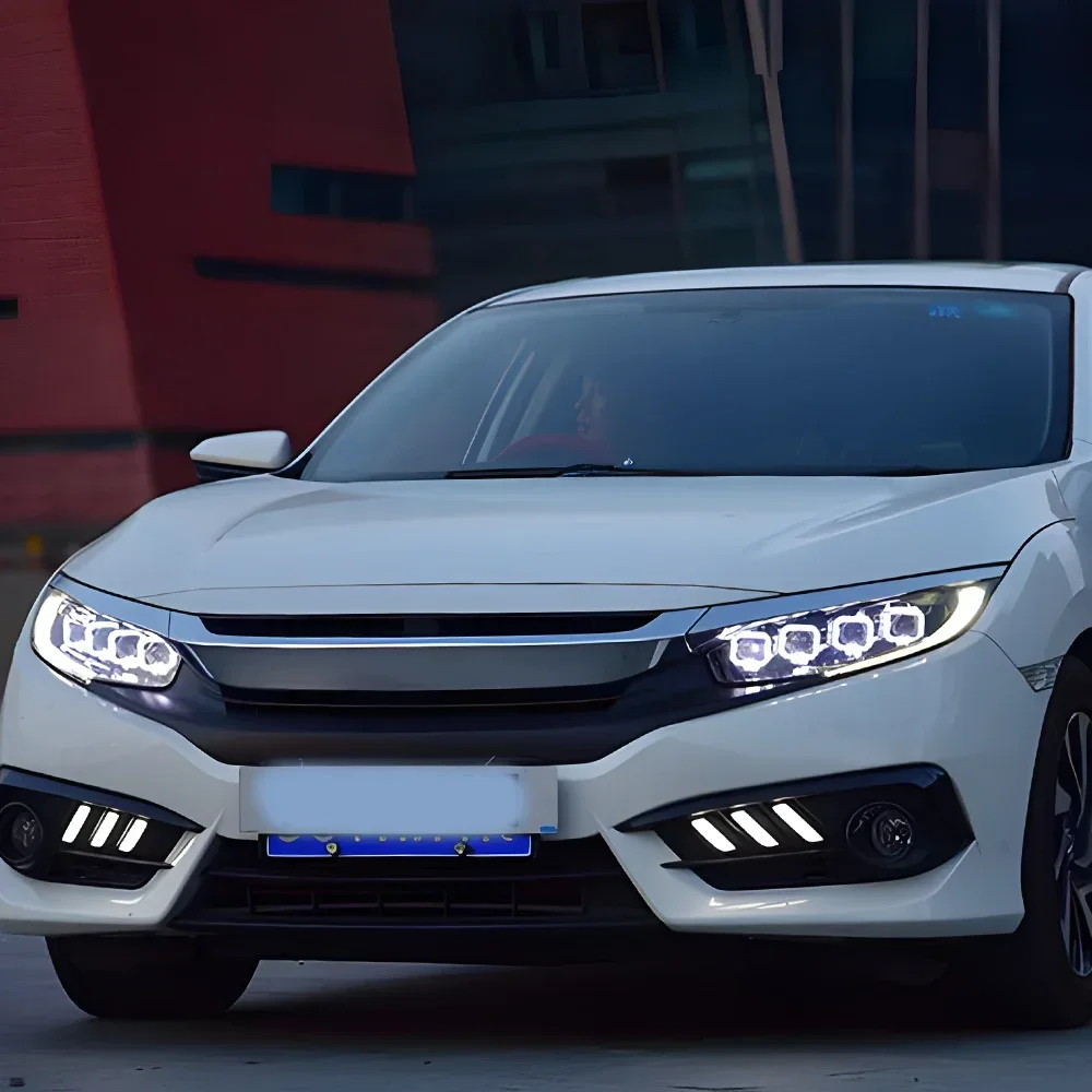 

Автомобильные фары для Honda Civic X 10th 2016-2021, светодиодные передние фары автомобиля в сборе, обновление, аксессуары для линз проектора в стиле Bugatti