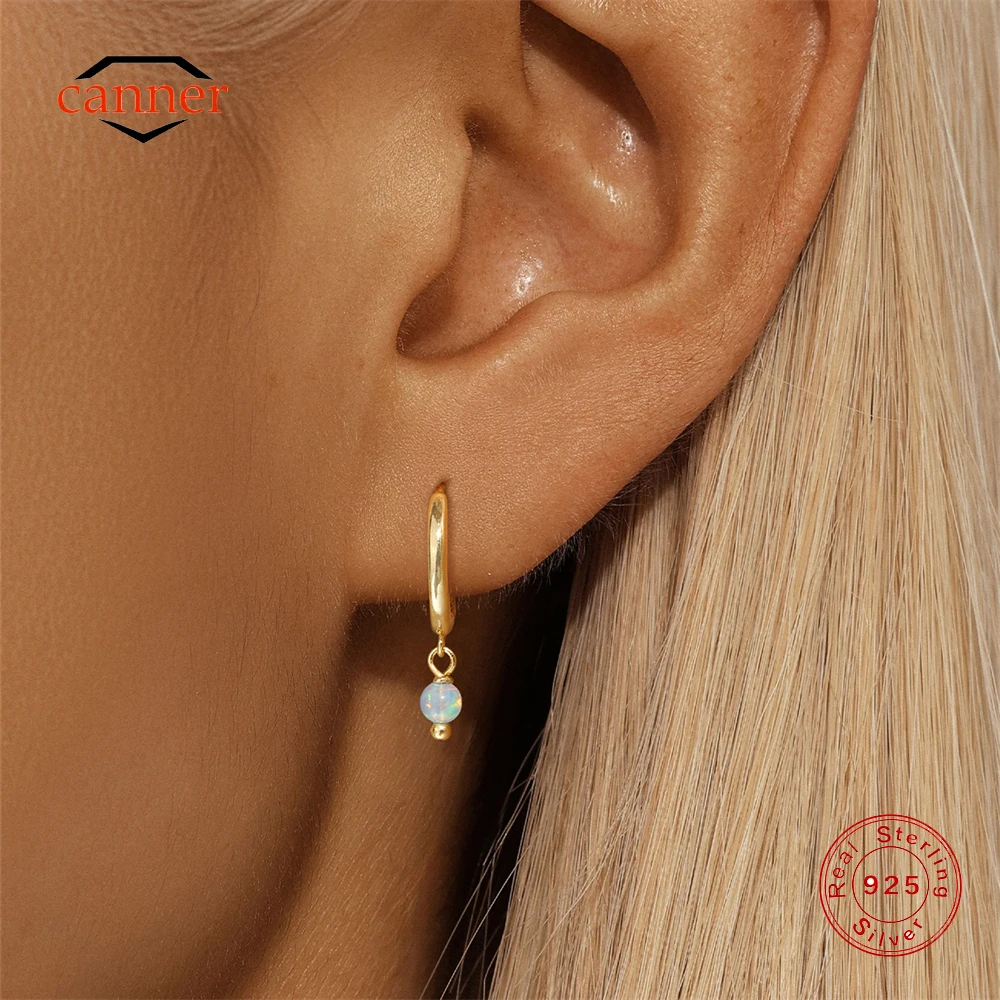 

CANNER 925 Sterling Silver Classic Smooth Earring Ball Orb Earrings for Women Ins Minimalism Four Pointed Star Zircon Eardrops