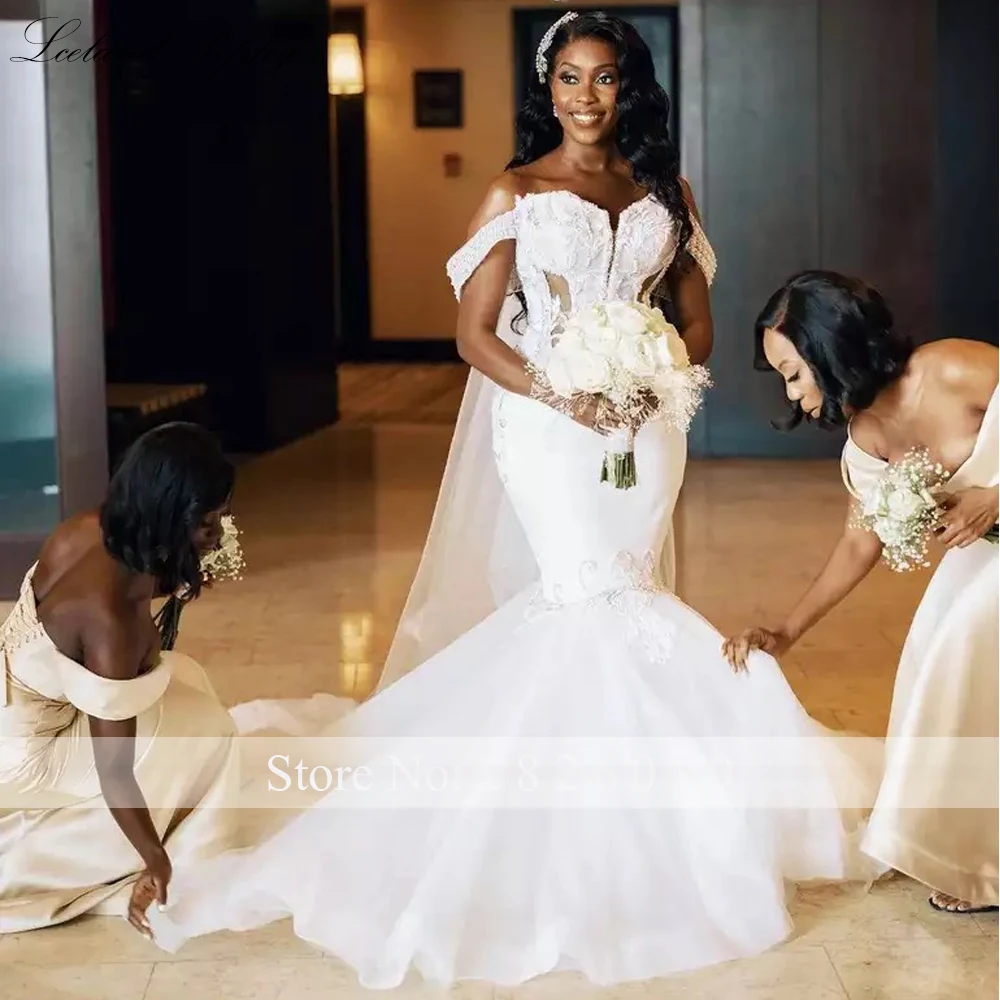 Lceland Poppy Customized Mermaid Wedding Dresses Off the Shoulder Corset Back Bridal Gowns with Beadings