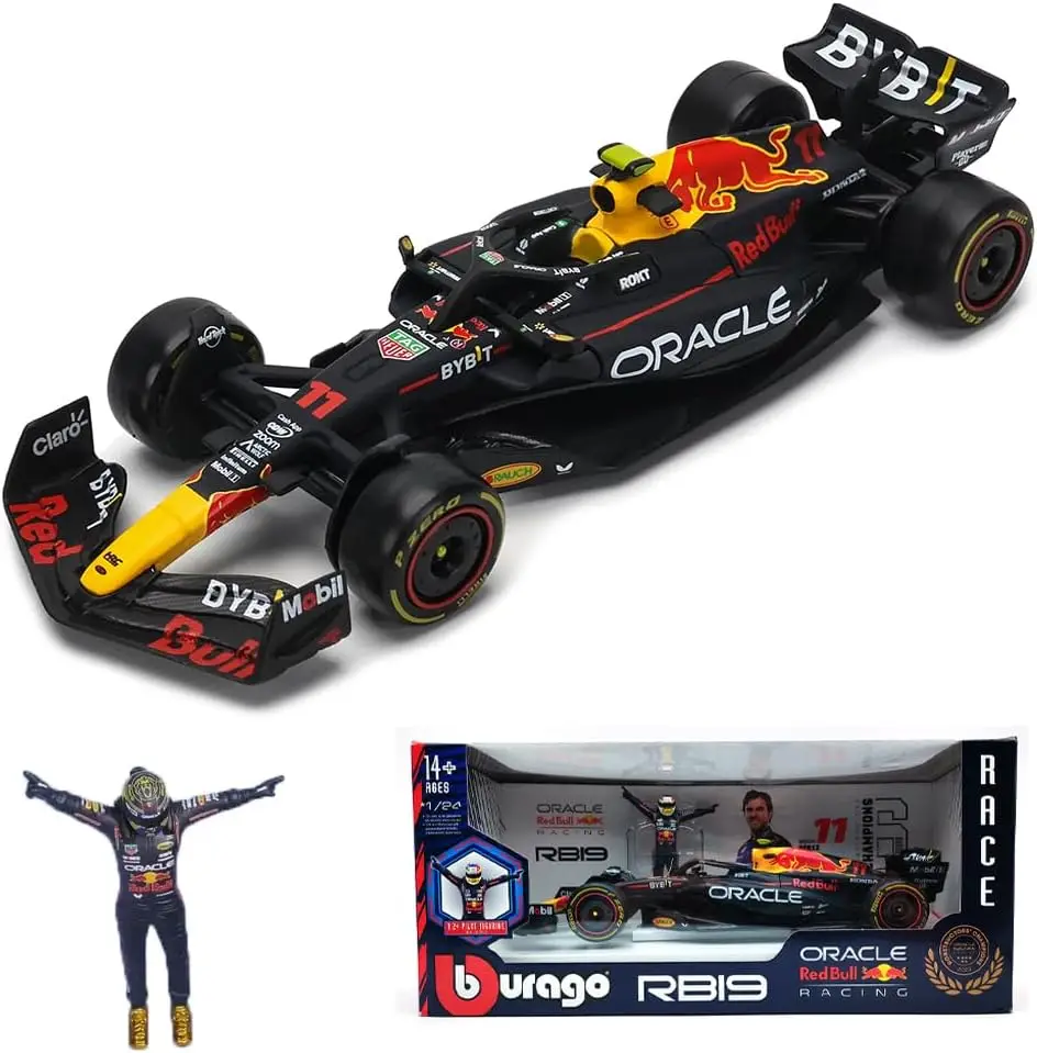 Bburago 1:24 2023 F1 Red Bull Racing RB19+Winning Doll 1# Verstappen 11# Perez Paint Formula One Alloy Super Toy Car Model