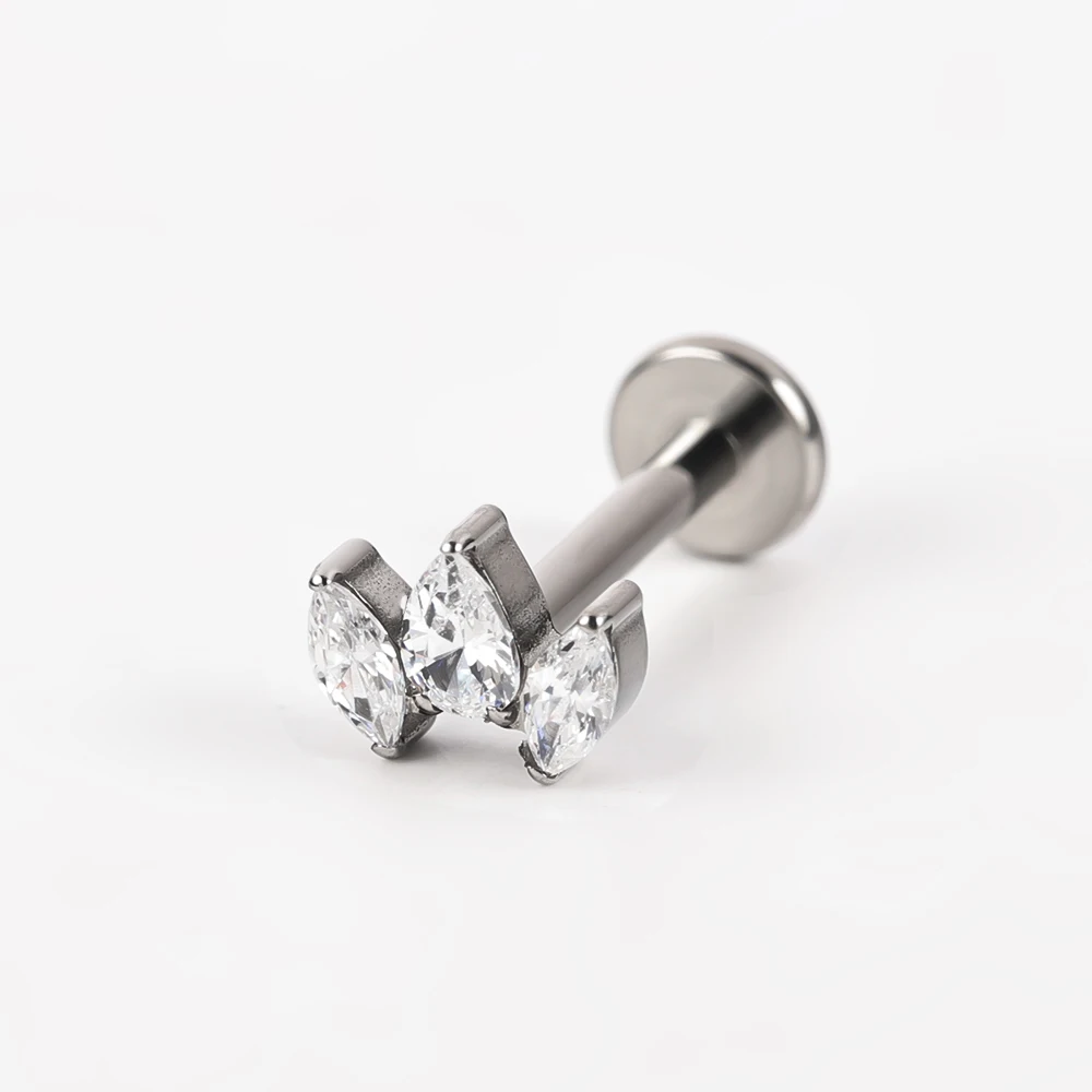1 Titanium G23 Precision Carved Zircon Inlaid Inner Tooth Puncture Lip Nail