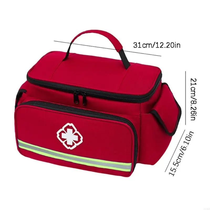 First Aid Storage Bag Portable Emergency Supply with Carry Handle and Reflective Detail for Car Travel Use H8WD