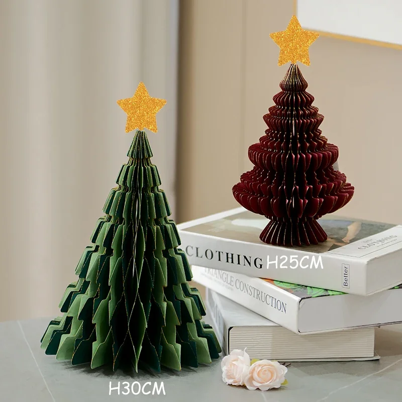 

Nordic Style Variety of Styles 2025 New Mini Christmas Tree Ornaments Diy Paper Honeycomb Christmas Tree Desk Christmas Gift