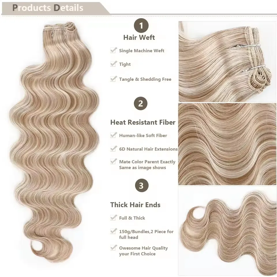 Magicae 30 pulgadas 200G rubio piano SP12/16/613 ombre marrón 6#, paquetes de ondas body wave de cabello sintético de alta temperatura 2