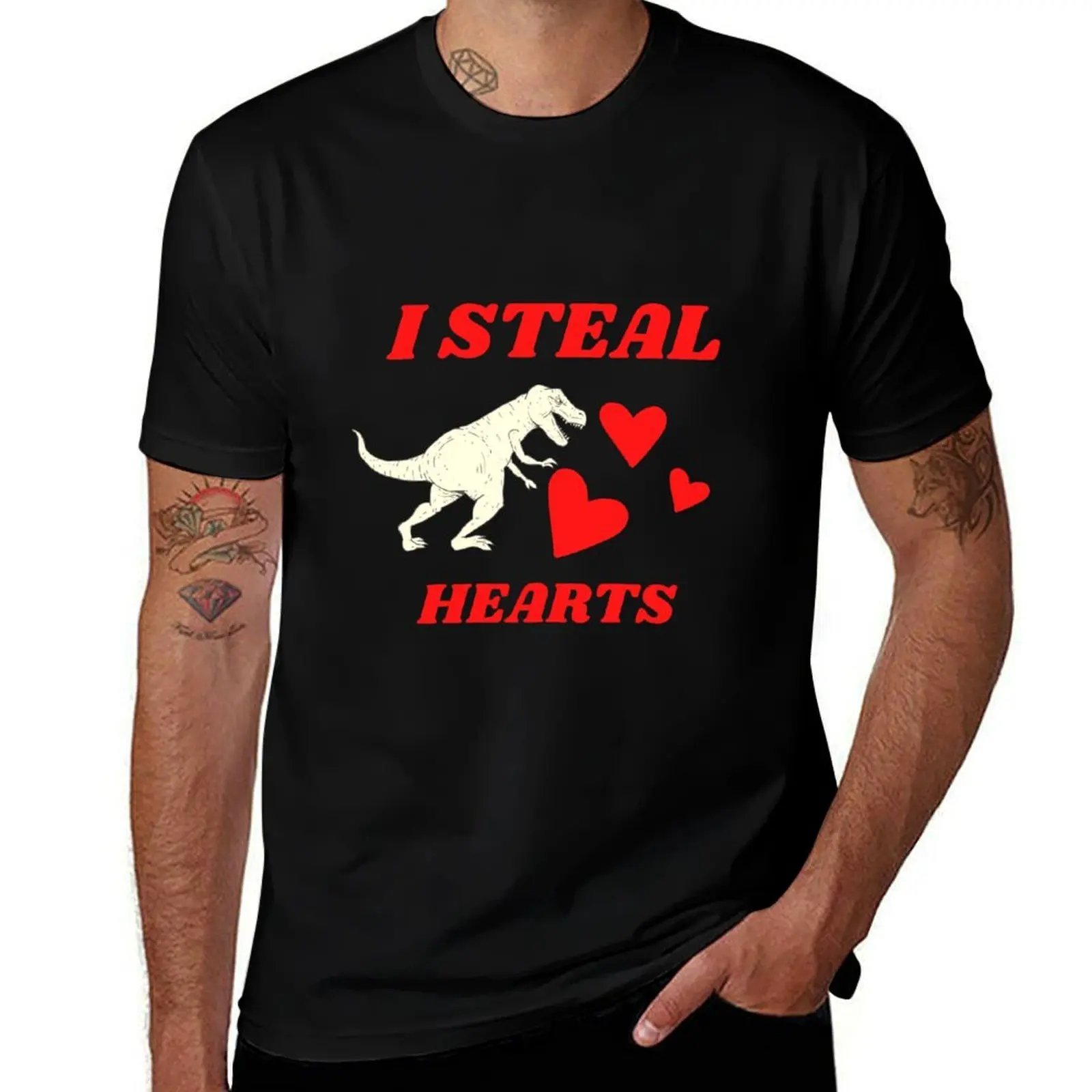 Boys Valentines Day Kids Dinosaur T rex Lover I Steal Hearts T-Shirt Summer Casual Loose T-Shirt