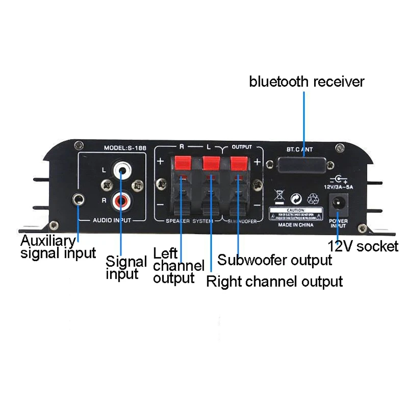 Speaker Power Amp HiFi Bass Stereo bluetooth Amplifier 40W+40W Bass Treble Control Music Player For Home Theater S188