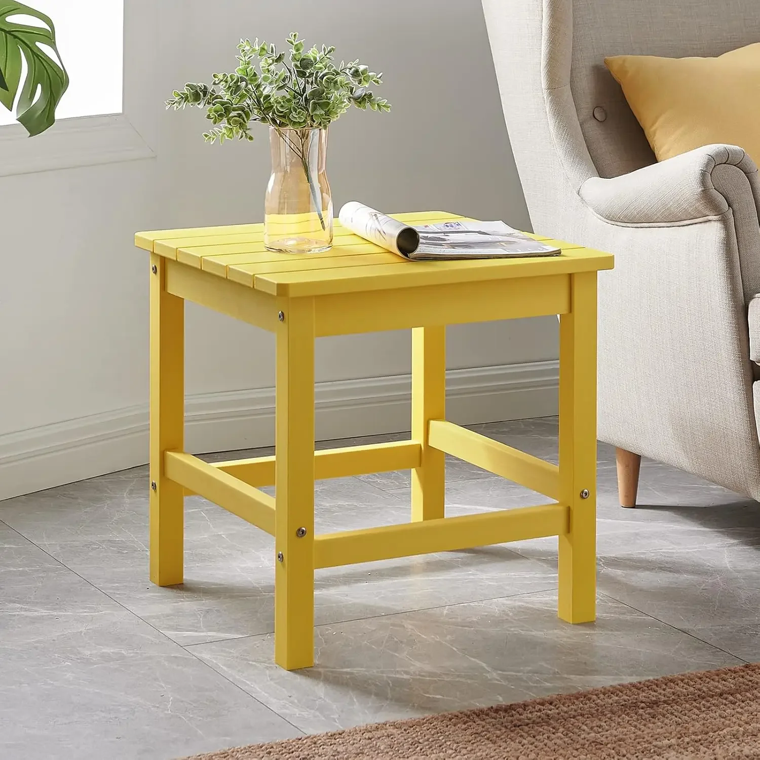 19.68" Poly Lumber Adirondack Side Table, Weather Resistant Patio Side Table for Poolside, Garden and Front Porch (Yellow)