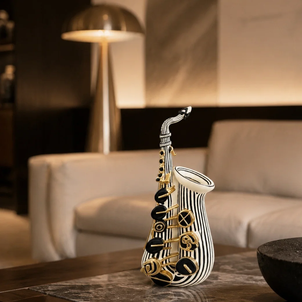 Creative Resin Saxophone Figurine,Vintage Musical Craft Ornament,Luxury Instrument Statue for Living Room Office,Unique Art Gift