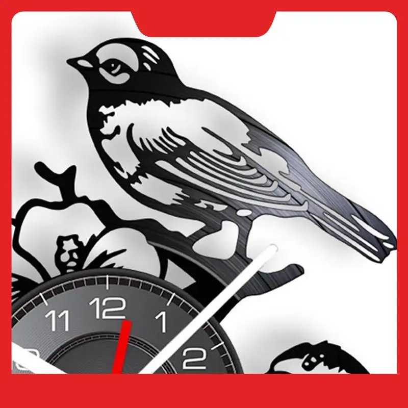 

A32HOT-Tropical Natural Wall Art Flower Bird Wall Clock Tree Bird Vinyl Record Clock Songbird Sparrow Wall Clock