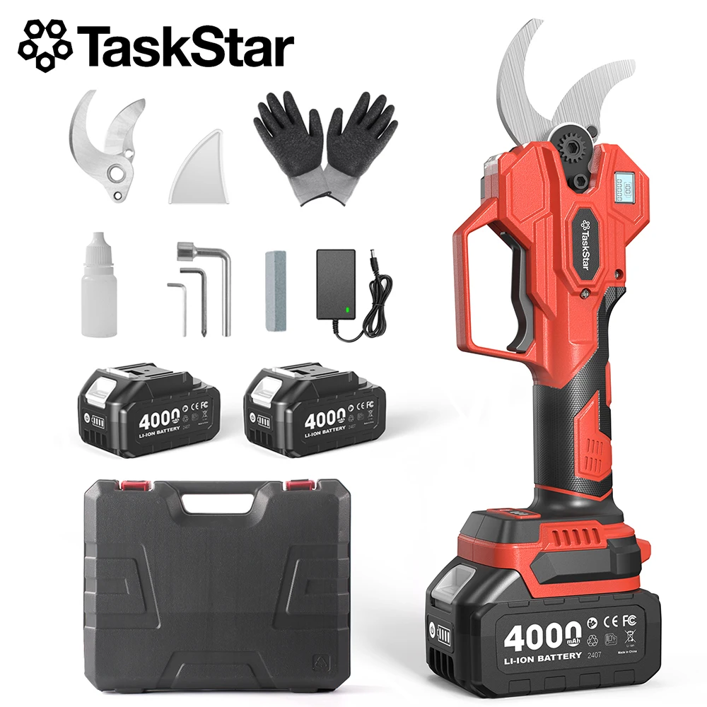 TaskStar 40mm Electric Scissors 3-gear Adjustable SK5 Blade Cordless Pruning Shears with 2 4000mAh Batteries Rechargeable Gardening Trimmer for Pruning Potted Plants Fruit Trees