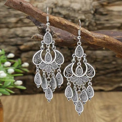 Ethnic Gypsy Tribal Boho Drop Dangle Earrings For Women Geometric Tassel Antique Silver Color Vintage Earings Jewelry Pendientes