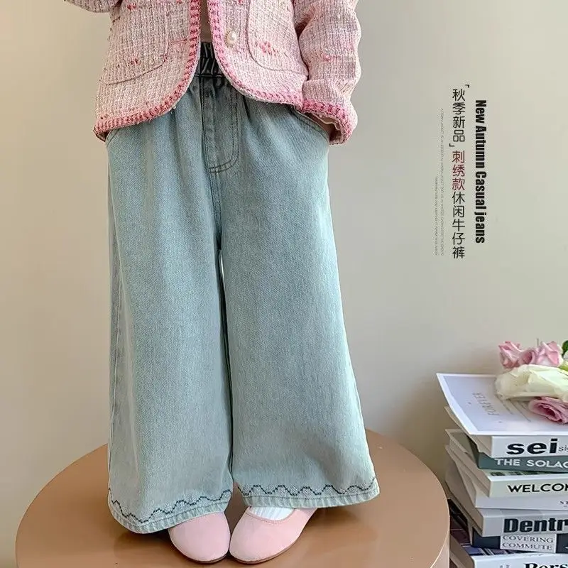 Girls' Jeans, Children's Pants, New Embroidered Wide Leg Girls' Spring, Summer, Autumn Casual Pants