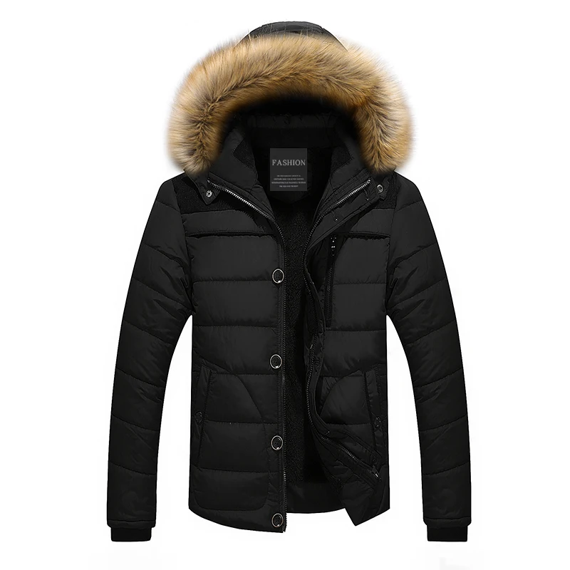 Winter New Men Warm Cotton Jacket Coats Fur Collar Hooded Parka Down Jackets Outerwear Thick Male Warm Overcoat Wool Liner Coat